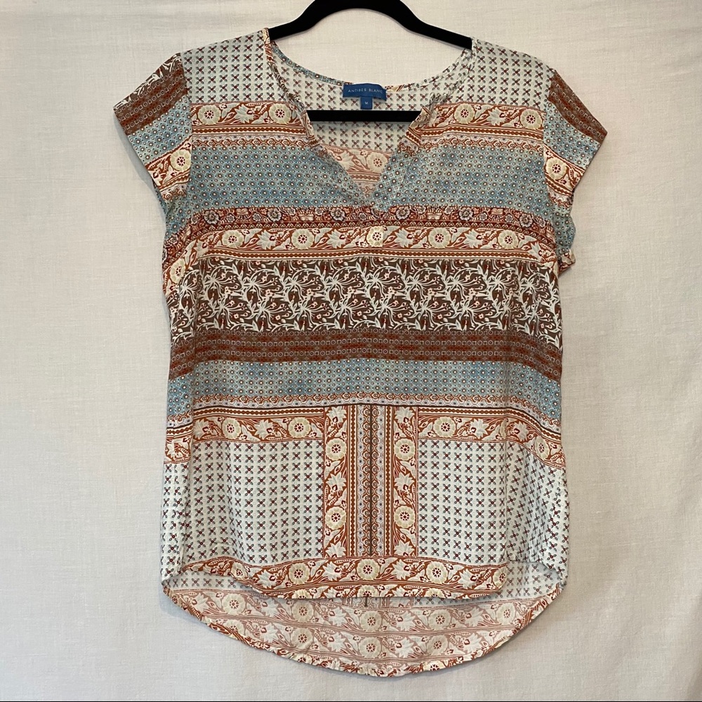 Antibes Blanc Multi-color Flowy Boho Blouse M